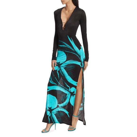 NWT Louisa Ballou Long Helios V-Neck Sheer Maxi Dress Sz Small $790 - Picture 2 of 11